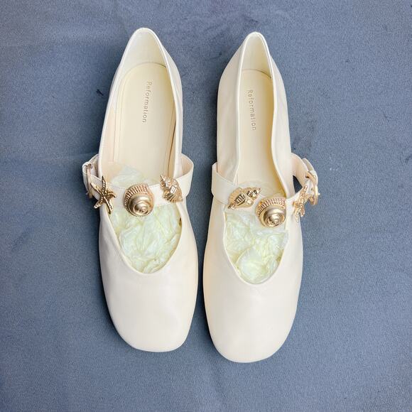 Reformation Bethany Embellished Leather Ballet Flats 9 - Picture 4 of 6